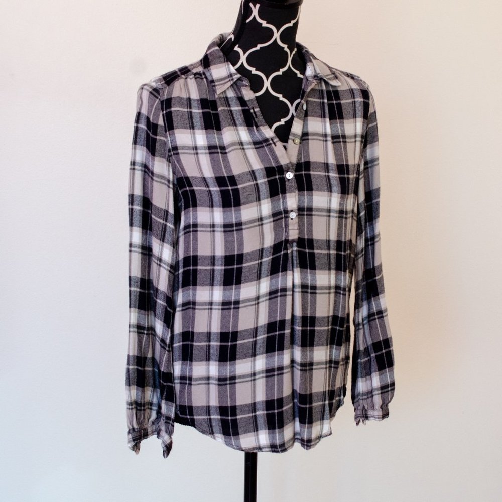Lucky Brand Black Beige Plaid Long Sleeve Tunic